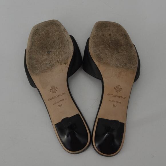 Antonio Melanie Wms Sz 9 Slip On Sandals Black Leather Kitten Heel - Picture 9 of 14